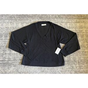 Lucky Brand Womens XS Sweater V-Neck Black Knit Long Sleeve Crop NWT P6